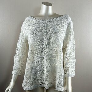 Beautiful Soft Surroundings Laticia Sweater Size Large Crochet  3/4 Sleeves